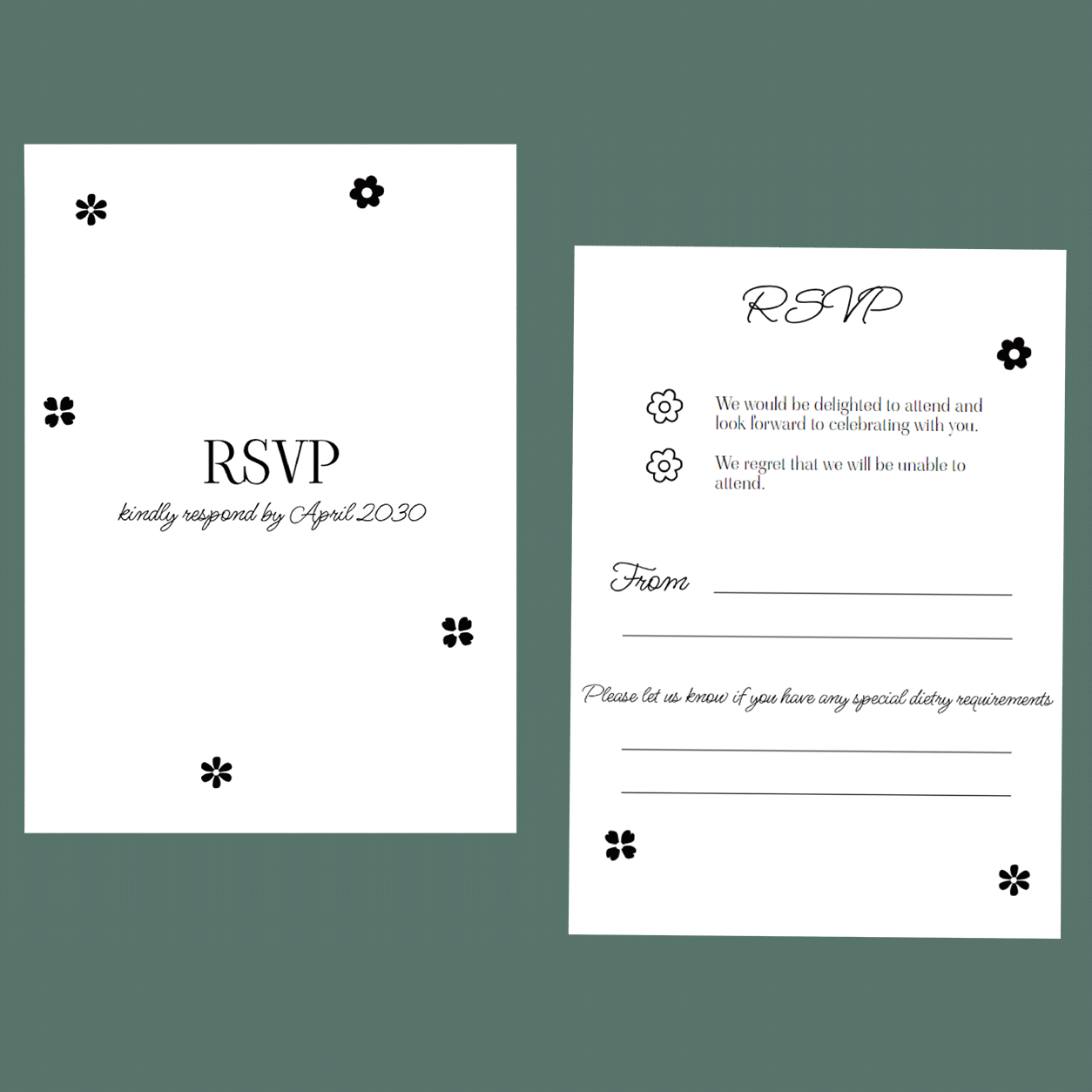 RSVP Cards - Monochrome Flowers