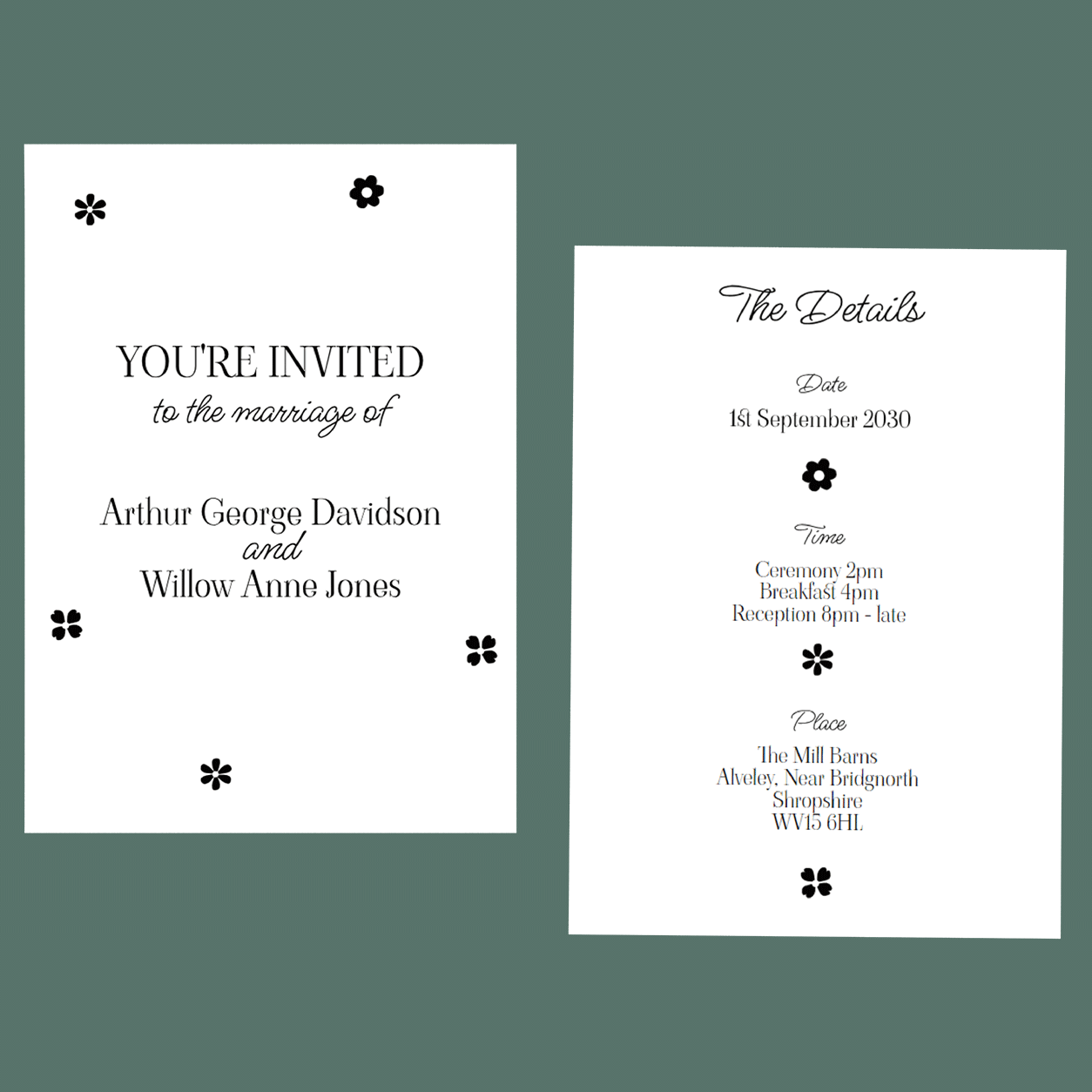 Wedding Invitations - Monochrome Flowers