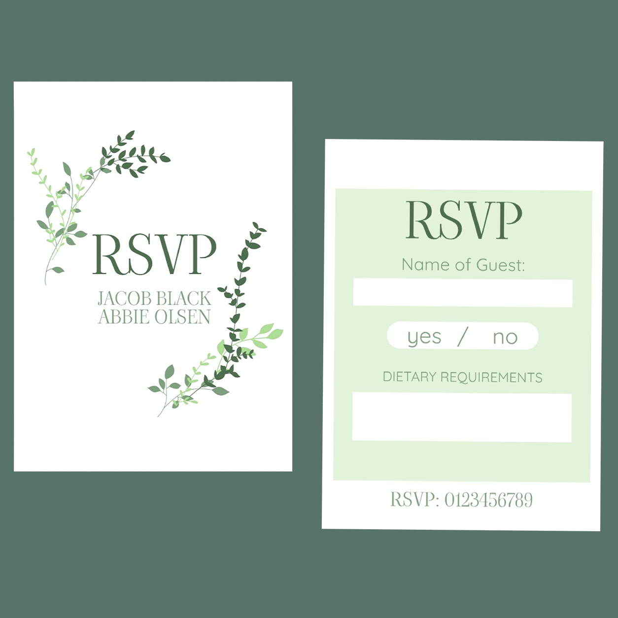 RSVP Cards - Sage Leaves