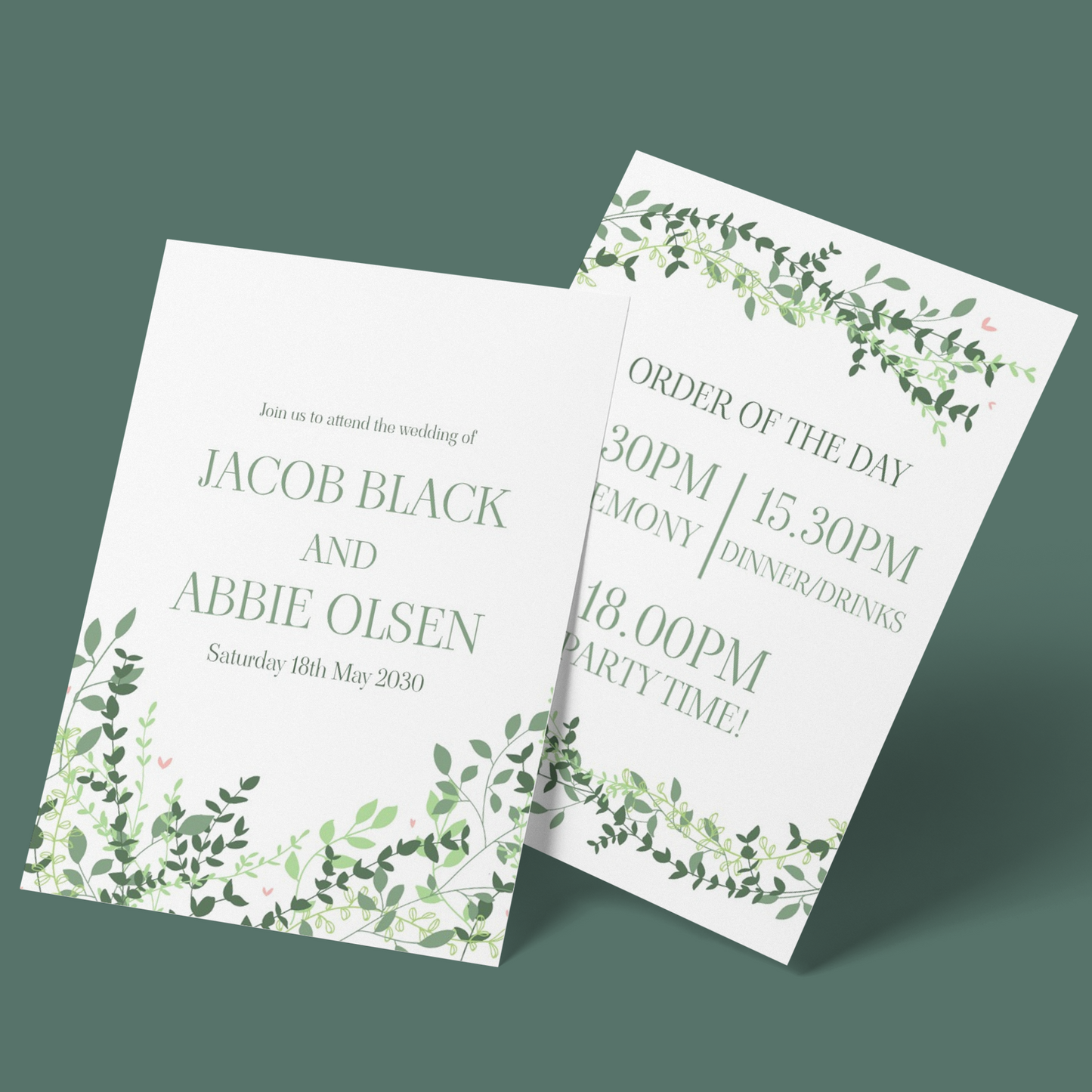 Wedding Invitations - Sage Leaves